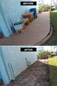 Removal of old wooden walk way deck after debris removal in Sanford - Seminole County FL